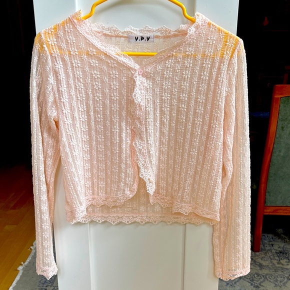 Sweaters - Pink Lace Cardigan